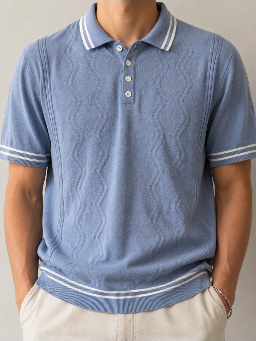 OXKNIT Store Knit Polo Sweater Shirt Men's M Baby Blue Retro 60s 70s Mod Style
